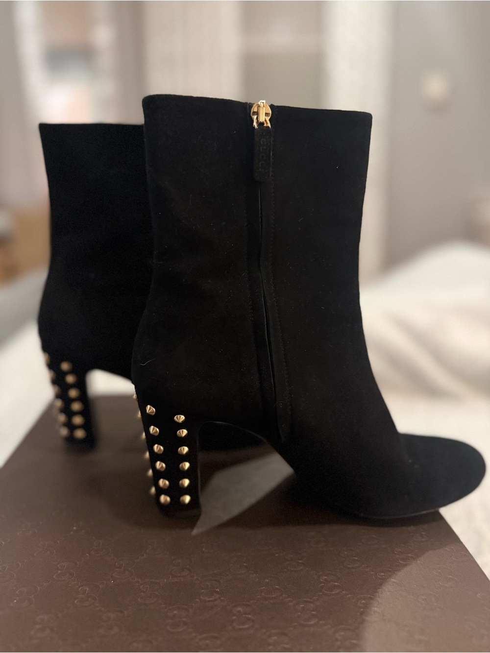 Gucci Black Studded Suede Ankle Boots